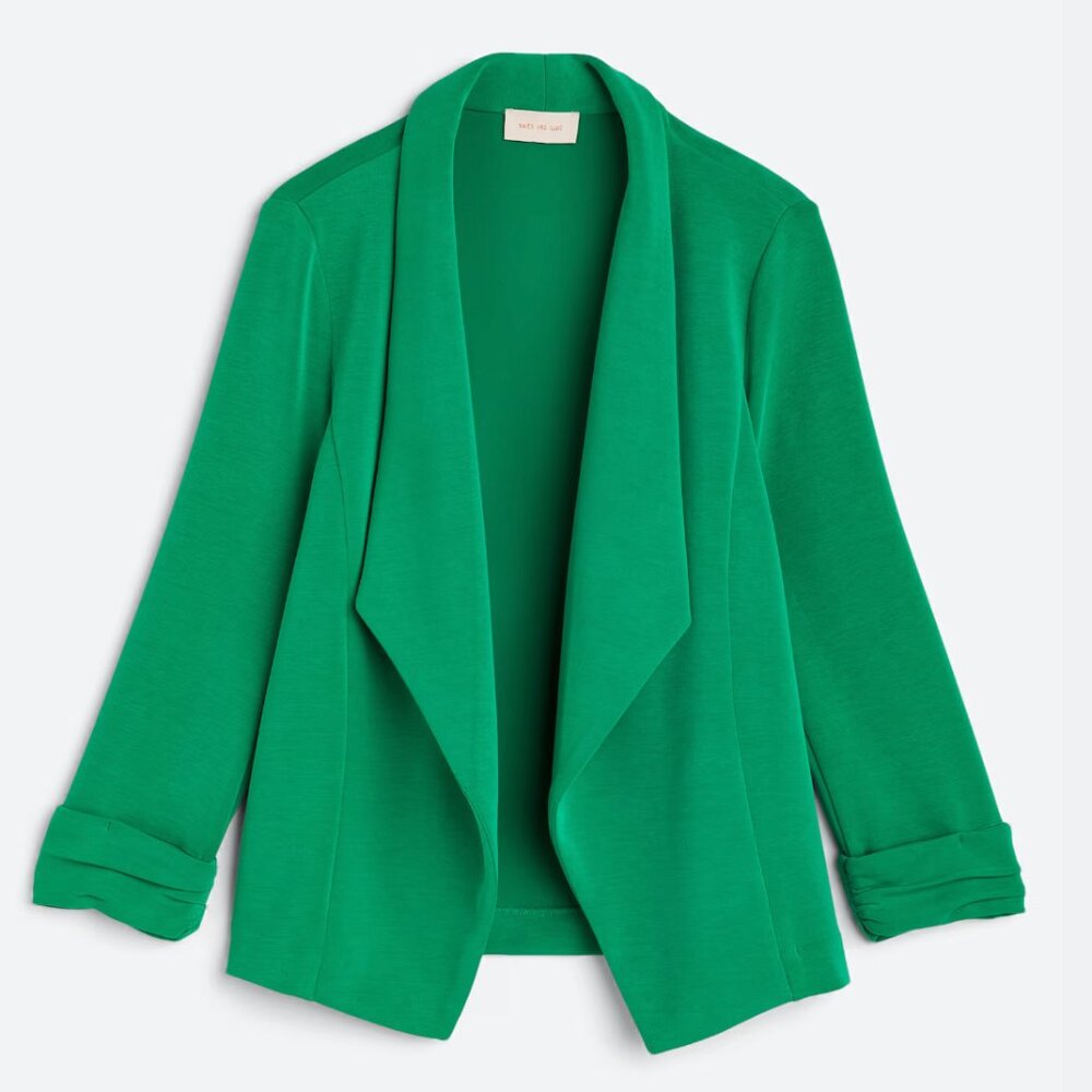 Skies Are Blue Kelly Green Open-Front Draped Blazer